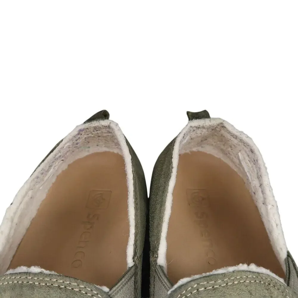 Spenco Shoes Womens 7 Slip On Loafer Flats Leather Green Comfort Casual Faux Fur
